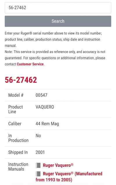 Ruger Old Model Vaquero .44 Magnum (7.5in barrel) 
