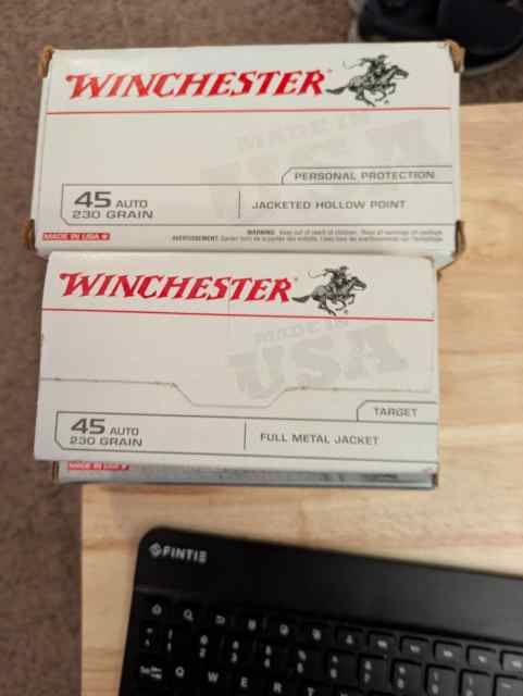 250rds 230gr JHP and 100rds 230gr FMJ Winchester