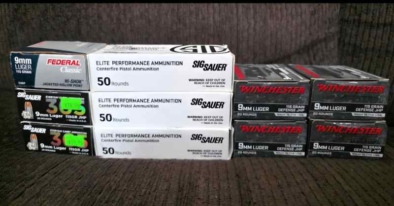 290 9mm Rds JHP Federal, Sig, Winchester 115gr 