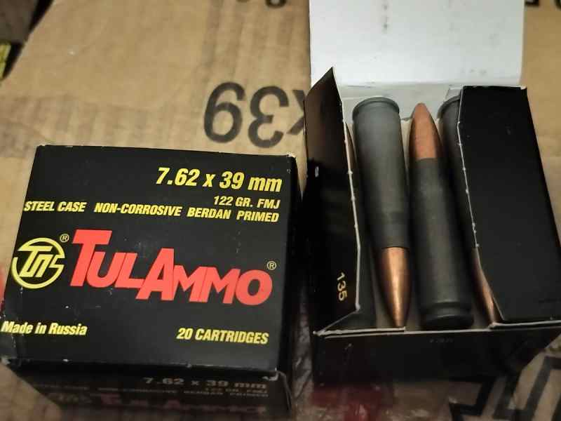 7.62x39 ammo Tulammo FMJ 122 GR Russian